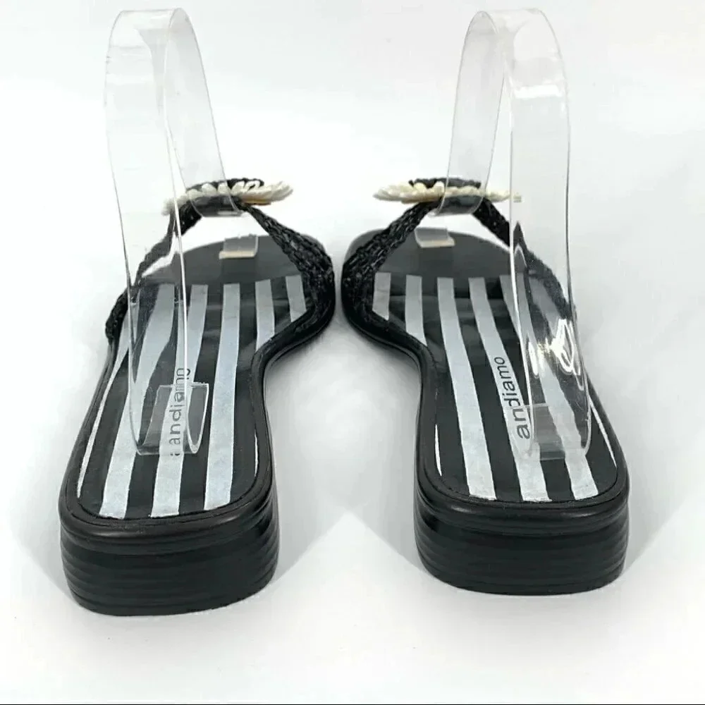 Andiamo womens sandals size 7.5 black white floral daisy vintage 90s slides